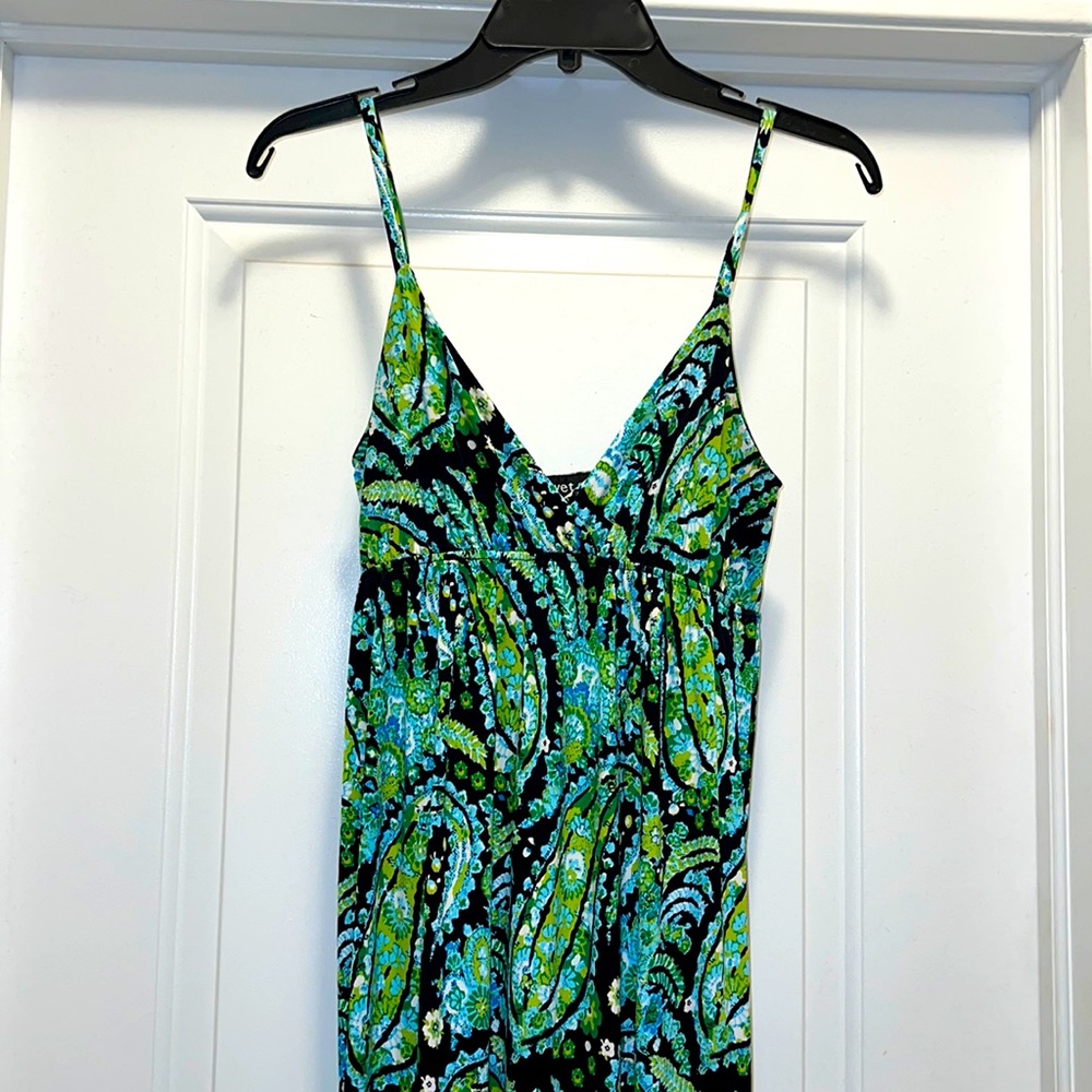 Small Green and Blue Paisley Patterned Long Dress